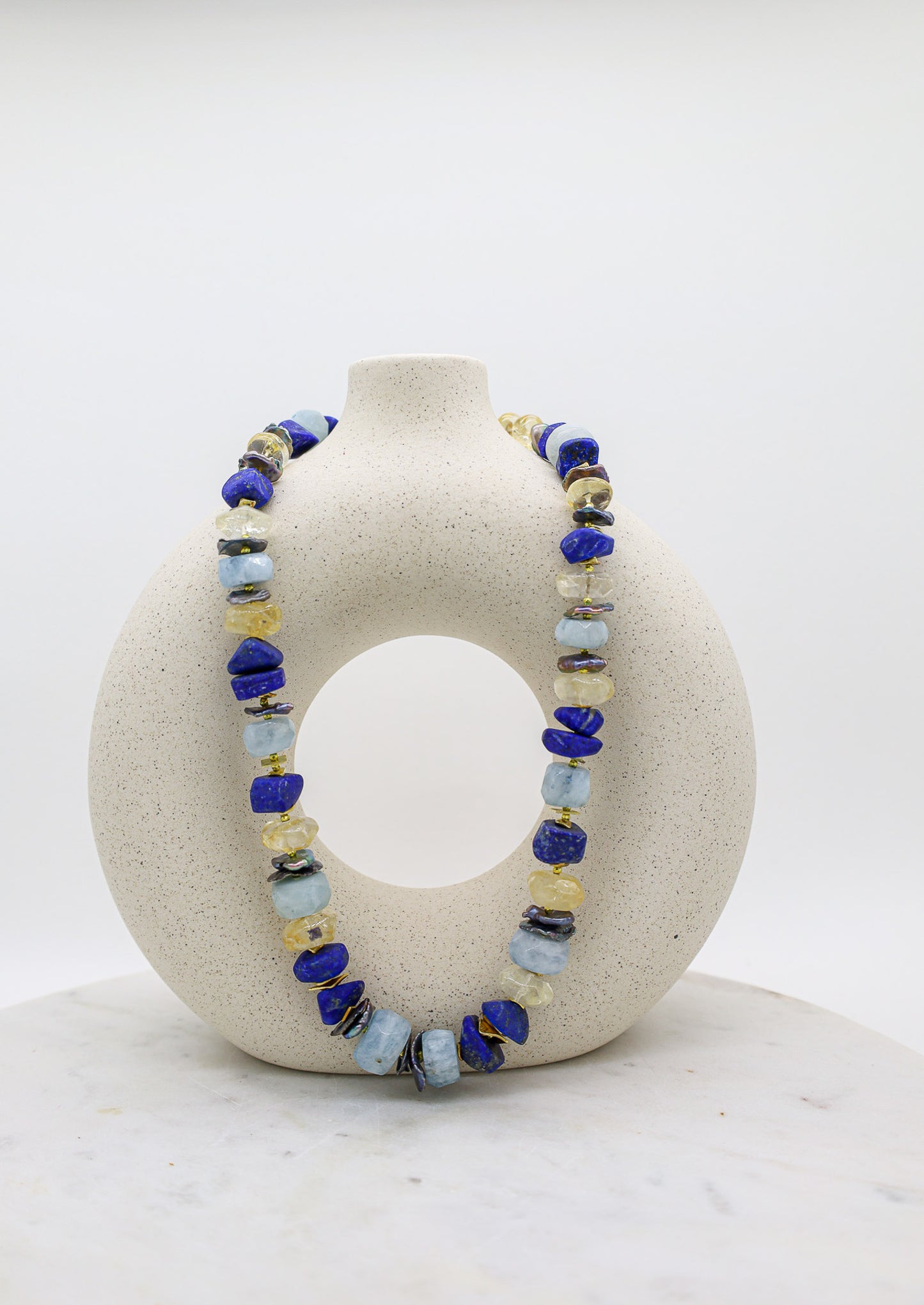 Edelsteinkette mit Lapislazuli, Perle, Aquamarin und Zitrin