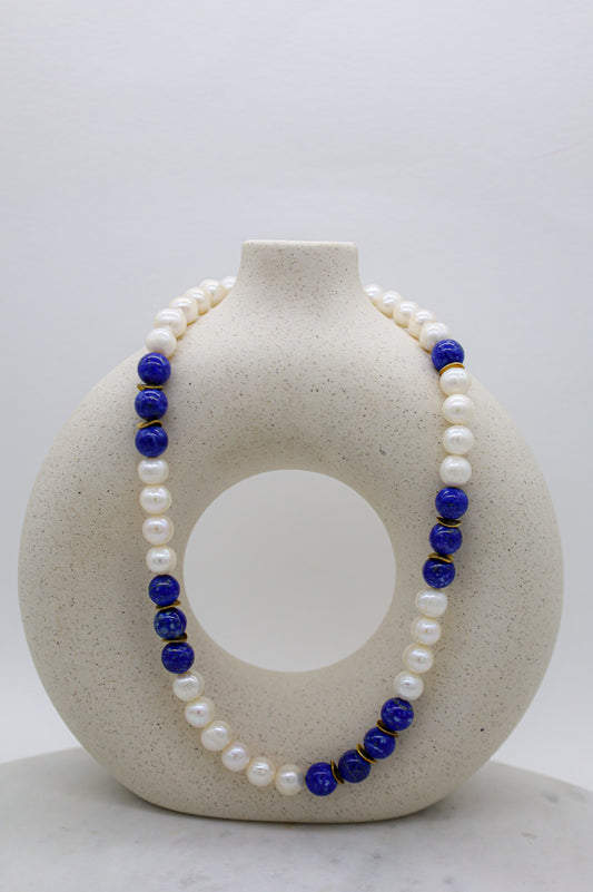 Perlen & Lapislazuli Kette für Frauen