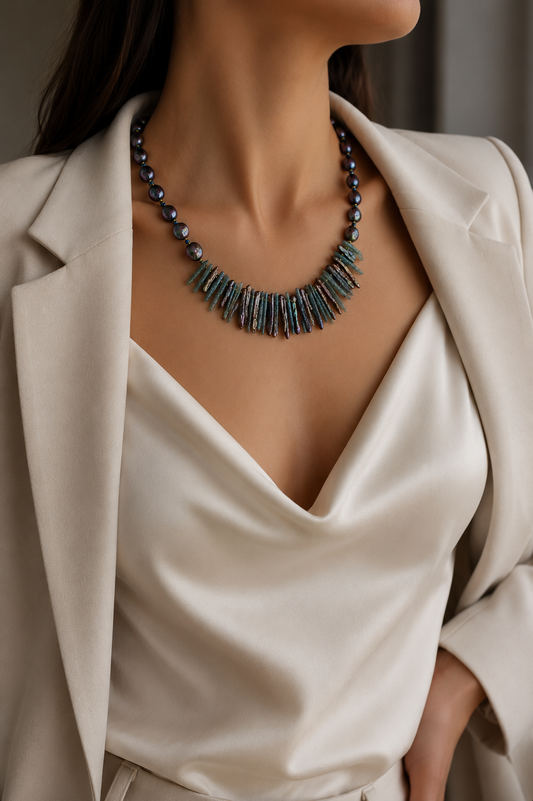Cyanit Kette mit Perlen