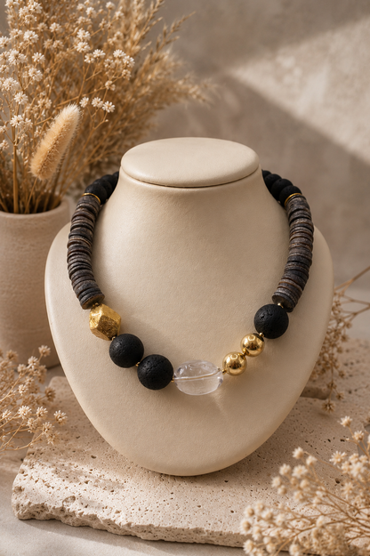 Lava Kette mit Bergkristal und Horn Deb