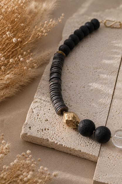 Lava Kette mit Bergkristal und Horn Deb